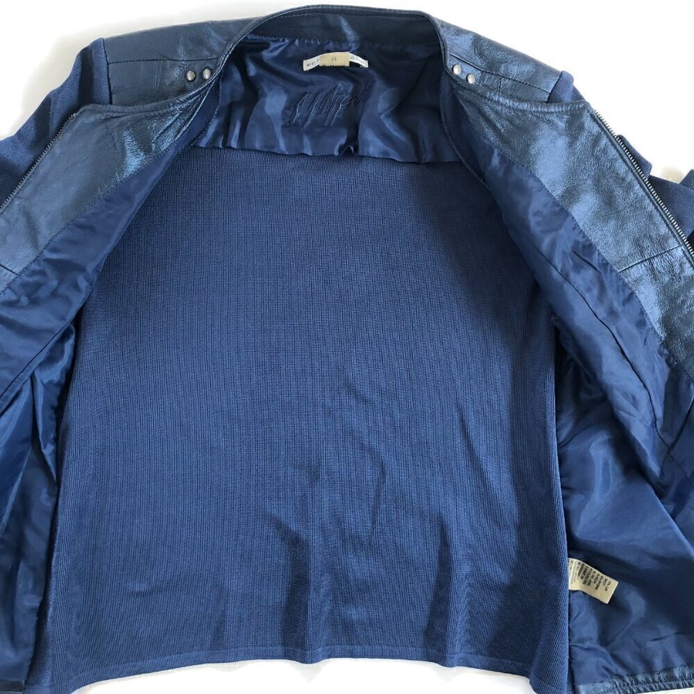 Peter Nygard Blue Studded Leather Knit Zip Stretch Blazer Jacket Size M Gorpcore - Picture 7 of 11